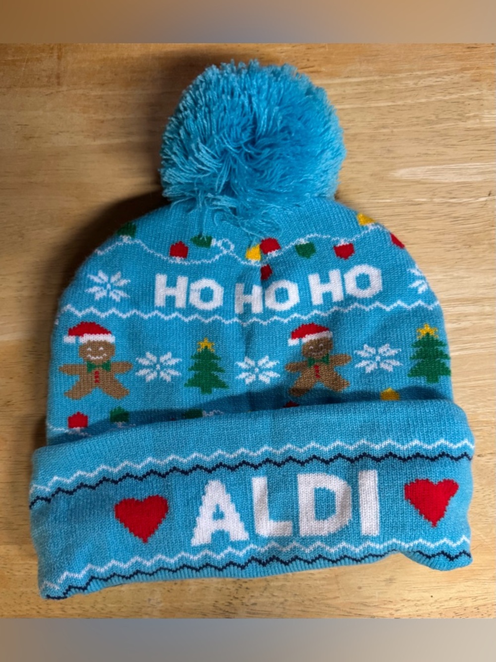 ALDI Holiday Pom Pom Beanie - Bright Aqua Blue